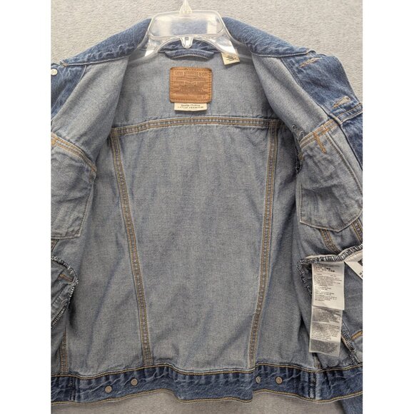 Levis Premium Denim Jacket Mens Medium Trucker Custom Embroidered 221B Sherlock - Picture 9 of 14